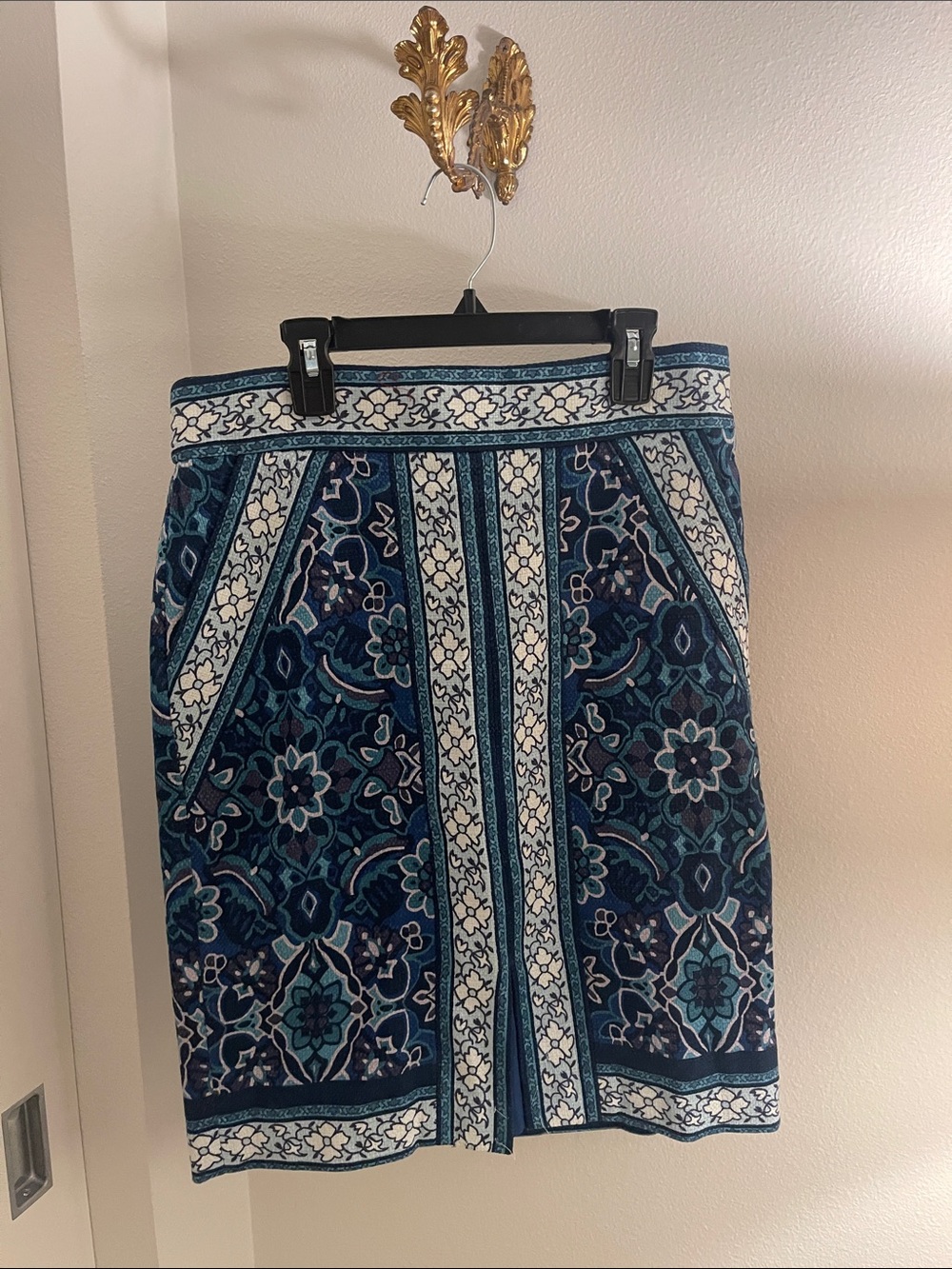 Anne Taylor Loft Blue Mosaic Floral Patterned Women's Pencil Skirt